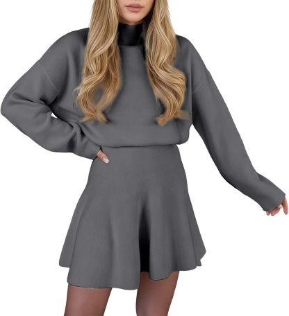 Round Neck Long Sleeve Mini Sweater Dress Set（Buy 2 Free Shipping)