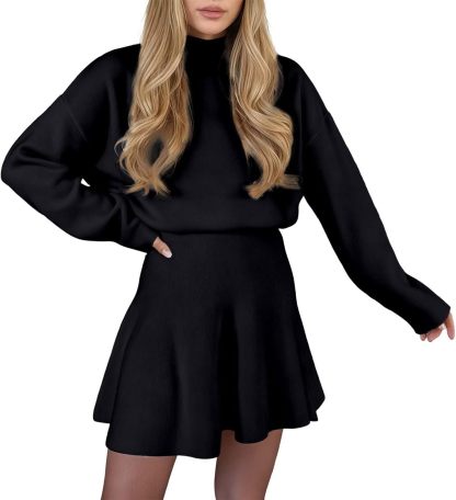 Round Neck Long Sleeve Mini Sweater Dress Set（Buy 2 Free Shipping)