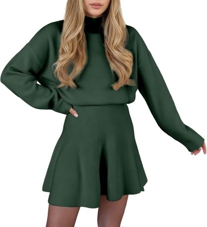 Round Neck Long Sleeve Mini Sweater Dress Set（Buy 2 Free Shipping)