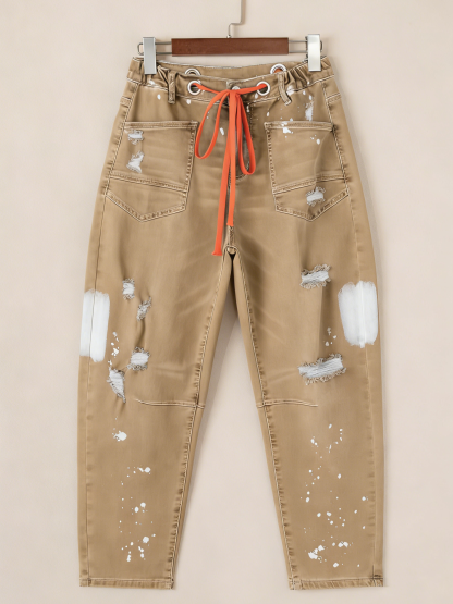 Casual Women's Distressed Drawstring Jeans (Buy 2 Free Shipping)