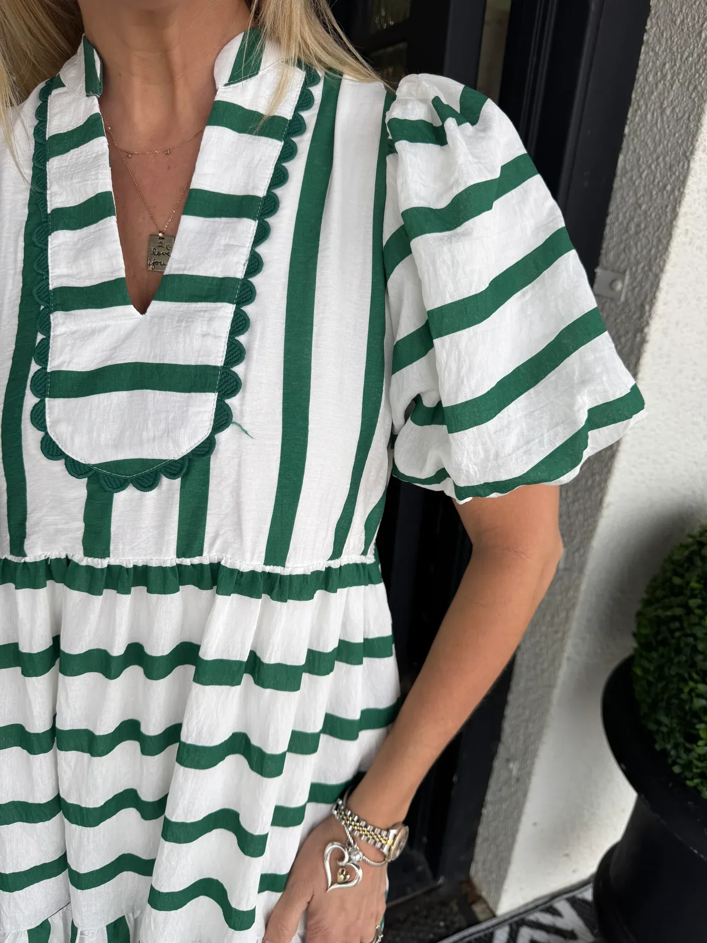 Women's Short Bubble Sleeve Striped Dress With Pockets (Buy 2 Free Shipping)