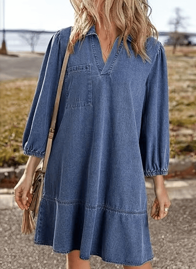 V-Neck Denim Dress — Where Comfort Meets Classic Style(Buy 2 Free Shipping)