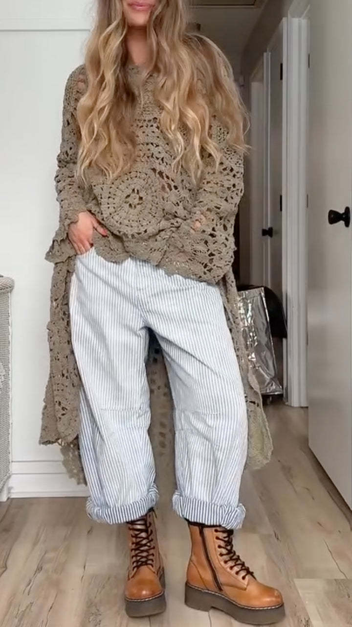 Women Round Neck Hollow Out Casual Long Top(Buy 2 Free Shipping)