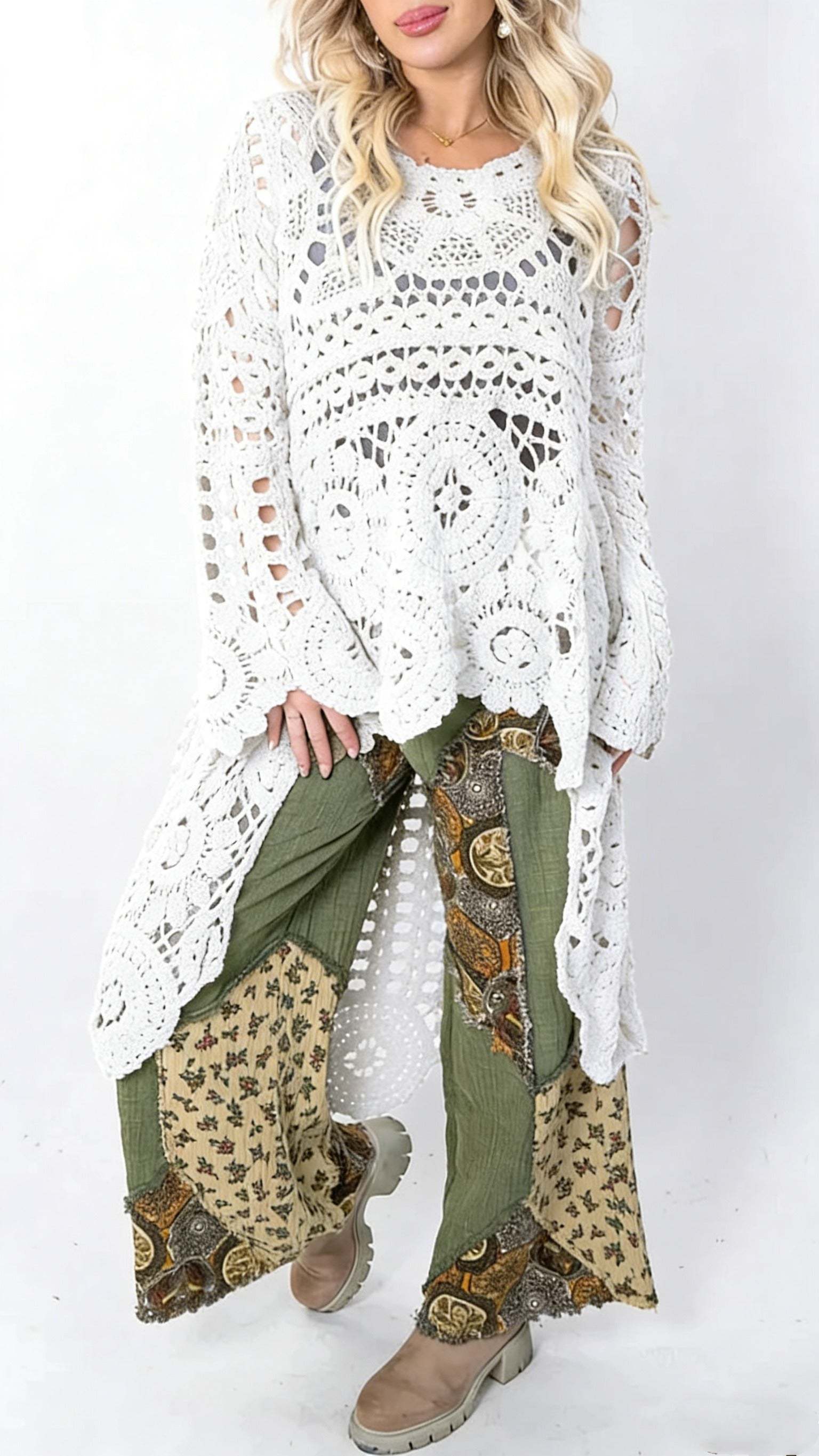 Women Round Neck Hollow Out Casual Long Top(Buy 2 Free Shipping)