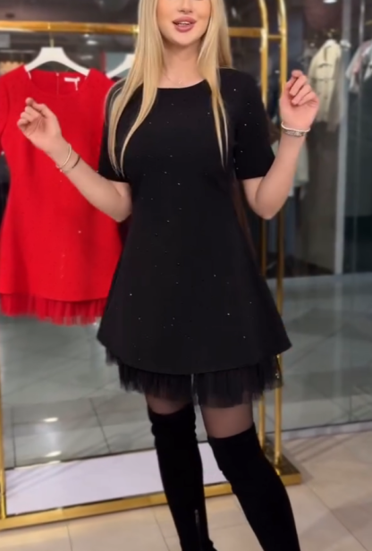 🌟Women's Lace Trim Rhinestone Pure Cotton Dress（Buy 2 Free Shipping)