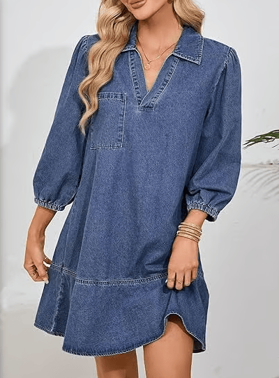 V-Neck Denim Dress — Where Comfort Meets Classic Style(Buy 2 Free Shipping)