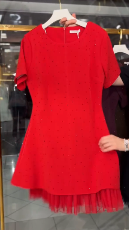 🌟Women's Lace Trim Rhinestone Pure Cotton Dress（Buy 2 Free Shipping)