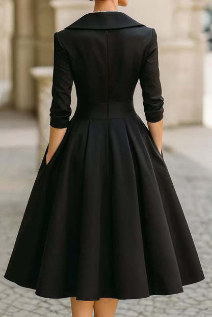 Solid Color Elegant Long Sleeve Waist Pocket Midi Dress(Buy 2 Free Shipping)