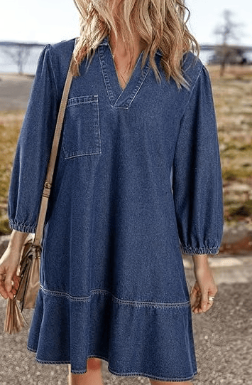 V-Neck Denim Dress — Where Comfort Meets Classic Style(Buy 2 Free Shipping)
