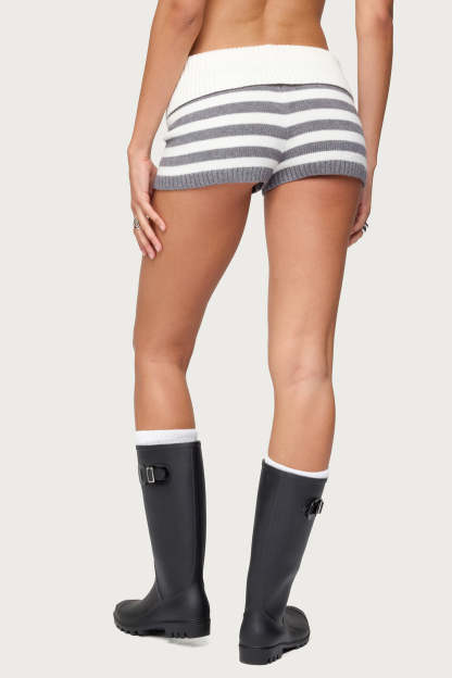 Striped Foldover Knit Shorts & Swearter Two Piece Sets（Buy 2 Free Shipping)