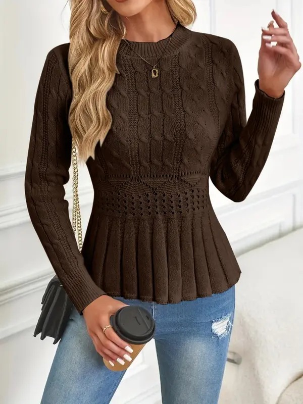 HOT SALE Women's Crew Neck Long Sleeve Chunky Knit Sweater(Buy 2 Free Shipping)