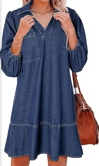 V-Neck Denim Dress — Where Comfort Meets Classic Style(Buy 2 Free Shipping)