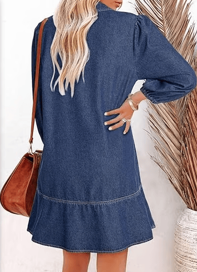 V-Neck Denim Dress — Where Comfort Meets Classic Style(Buy 2 Free Shipping)