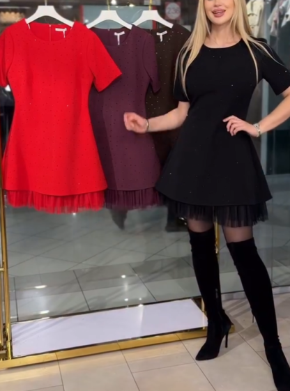 🌟Women's Lace Trim Rhinestone Pure Cotton Dress（Buy 2 Free Shipping)