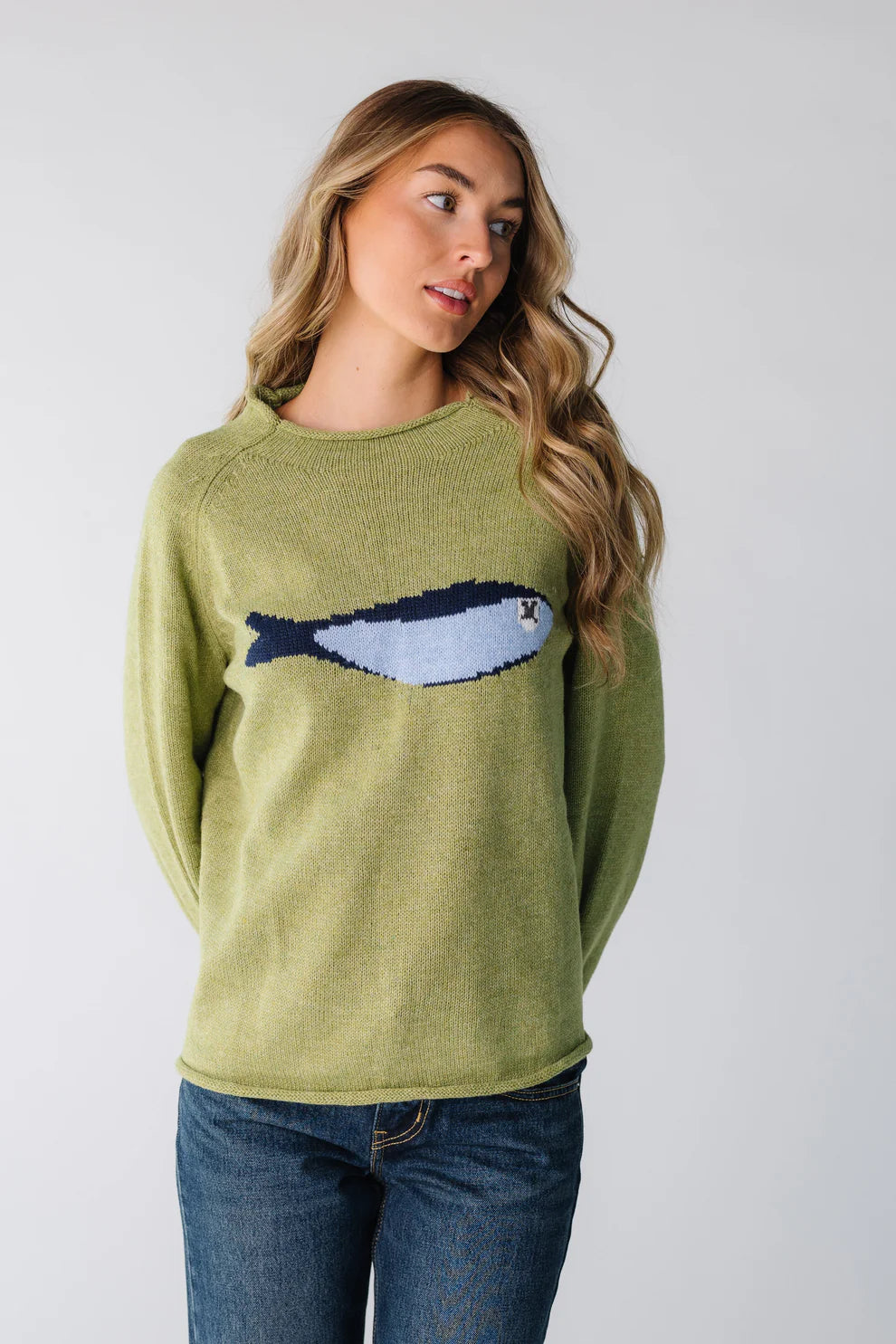 Olive Knit Fisherman Sweater and Blue Striped Pants  Set (Buy 2 Free Shipping)