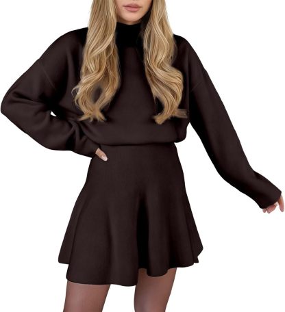 Round Neck Long Sleeve Mini Sweater Dress Set（Buy 2 Free Shipping)