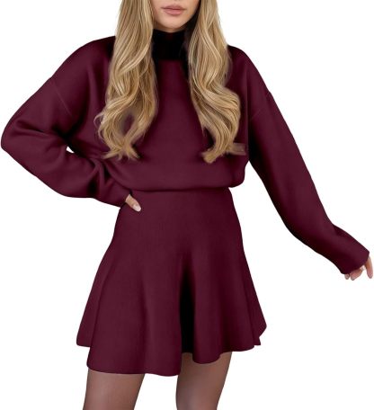 Round Neck Long Sleeve Mini Sweater Dress Set（Buy 2 Free Shipping)
