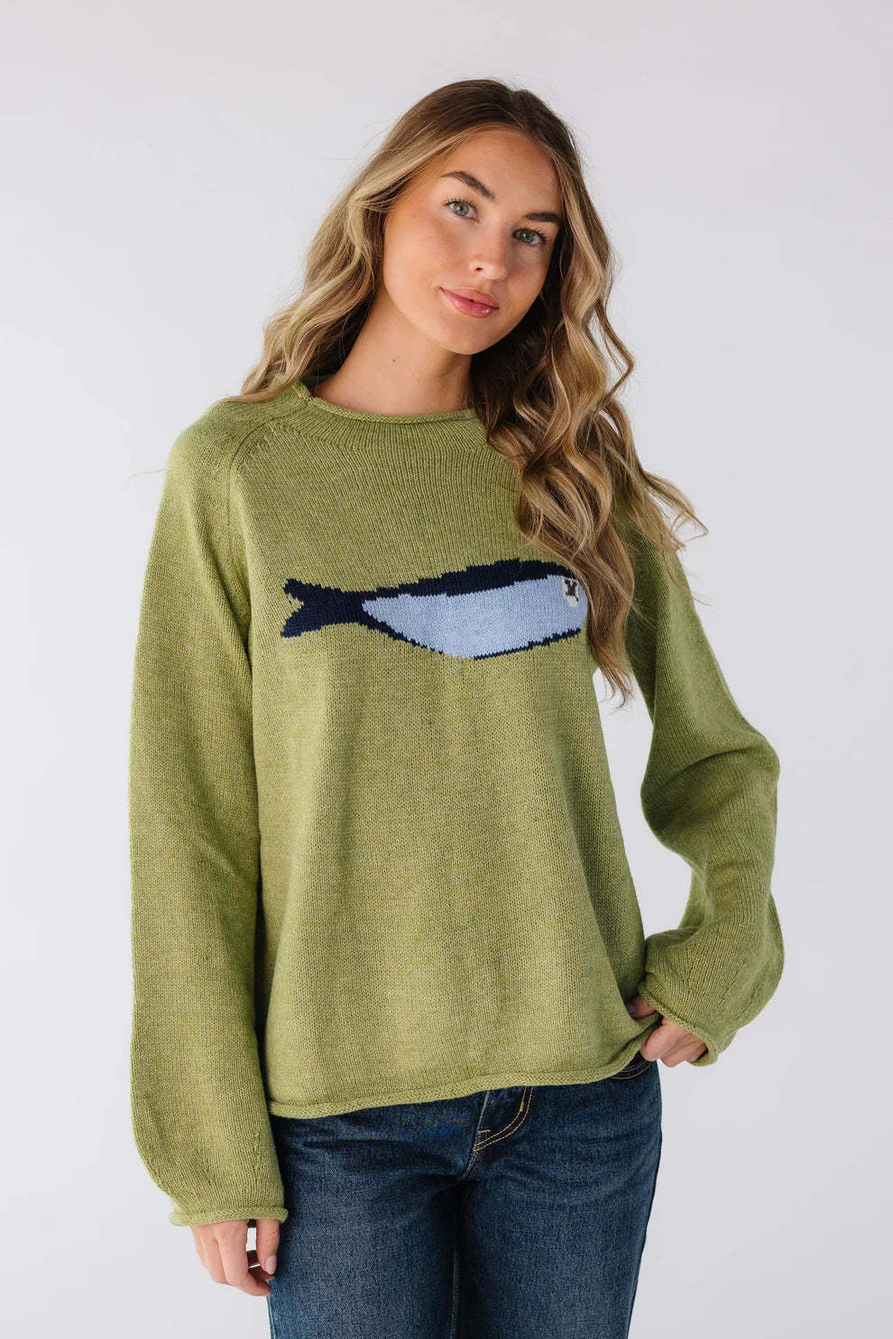 Olive Knit Fisherman Sweater and Blue Striped Pants  Set (Buy 2 Free Shipping)