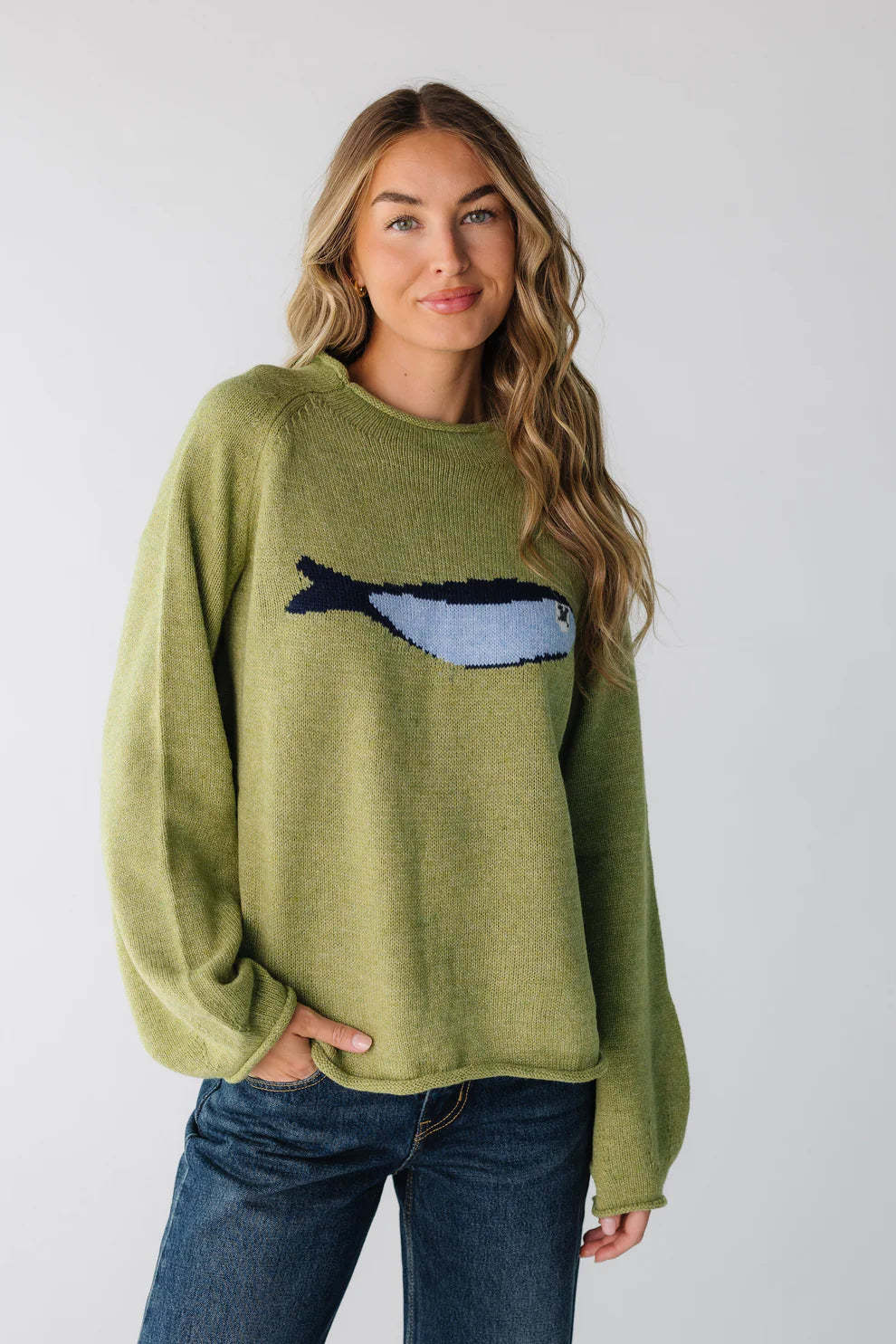 Olive Knit Fisherman Sweater and Blue Striped Pants  Set (Buy 2 Free Shipping)