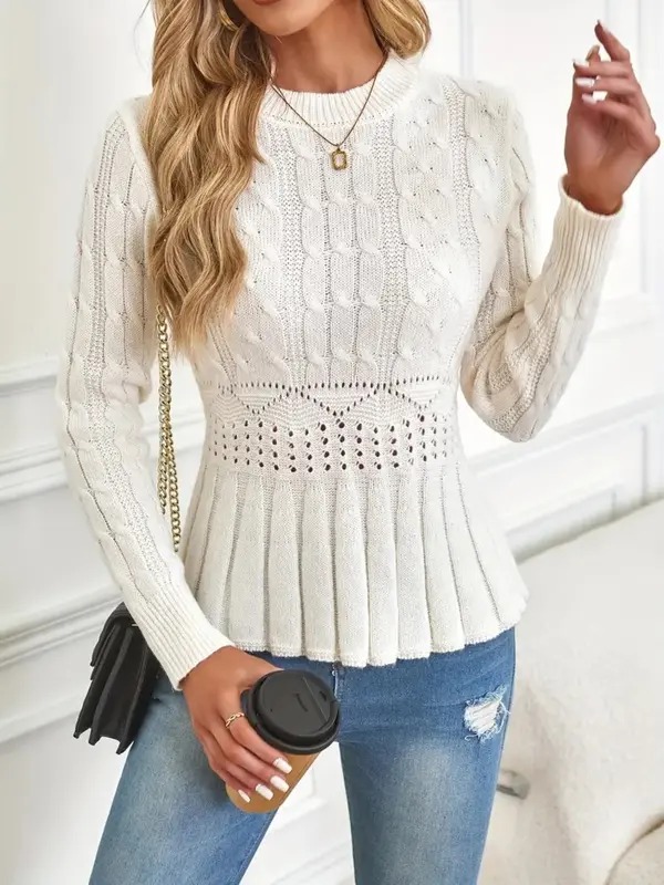HOT SALE Women's Crew Neck Long Sleeve Chunky Knit Sweater(Buy 2 Free Shipping)