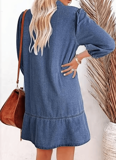 V-Neck Denim Dress — Where Comfort Meets Classic Style(Buy 2 Free Shipping)