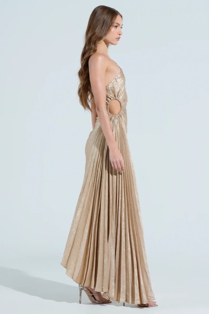 Evening Aura One Shoulder Maxi Dress Champagne（Buy 2 Free Shipping)
