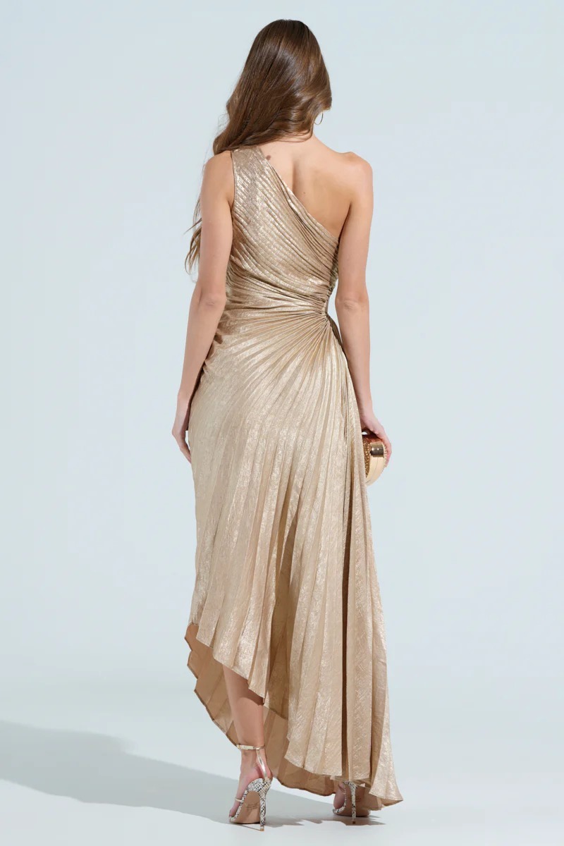 Evening Aura One Shoulder Maxi Dress Champagne（Buy 2 Free Shipping)