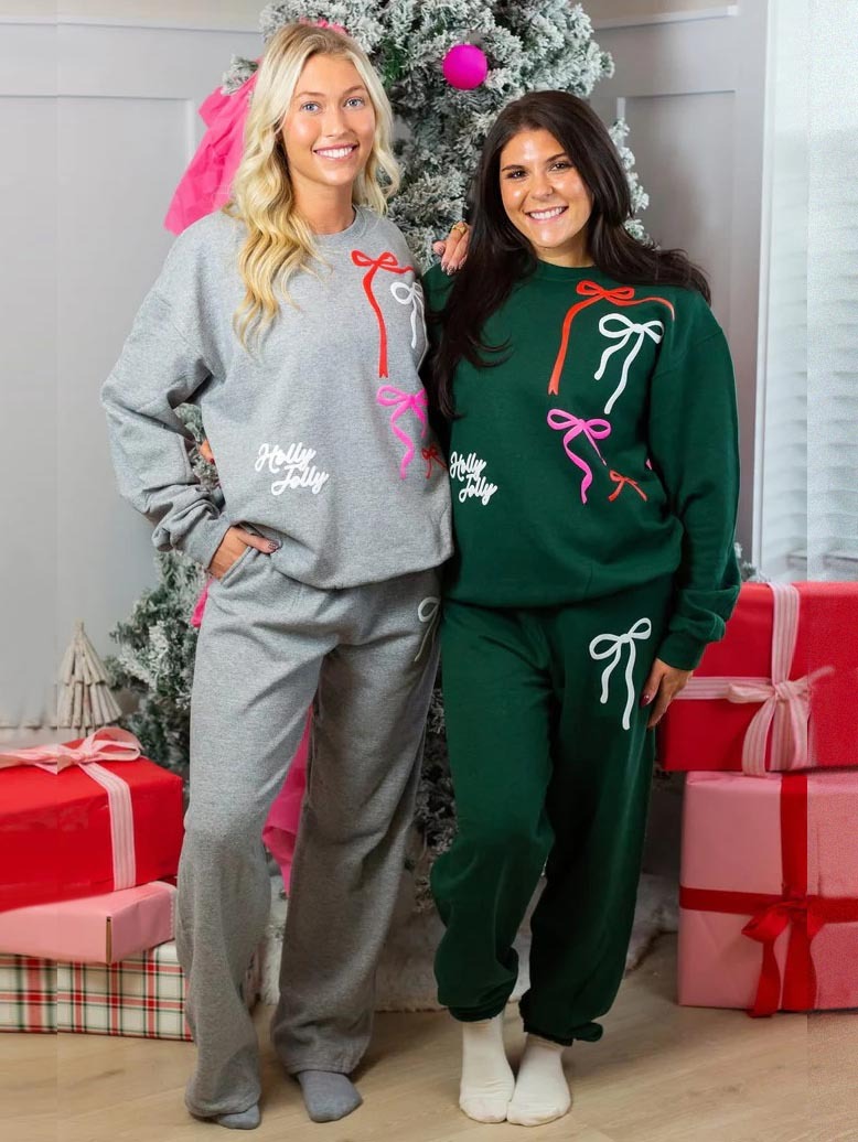 Women's Holly Jolly Bow Sweatshirt Set (Buy 2 Free Shipping)