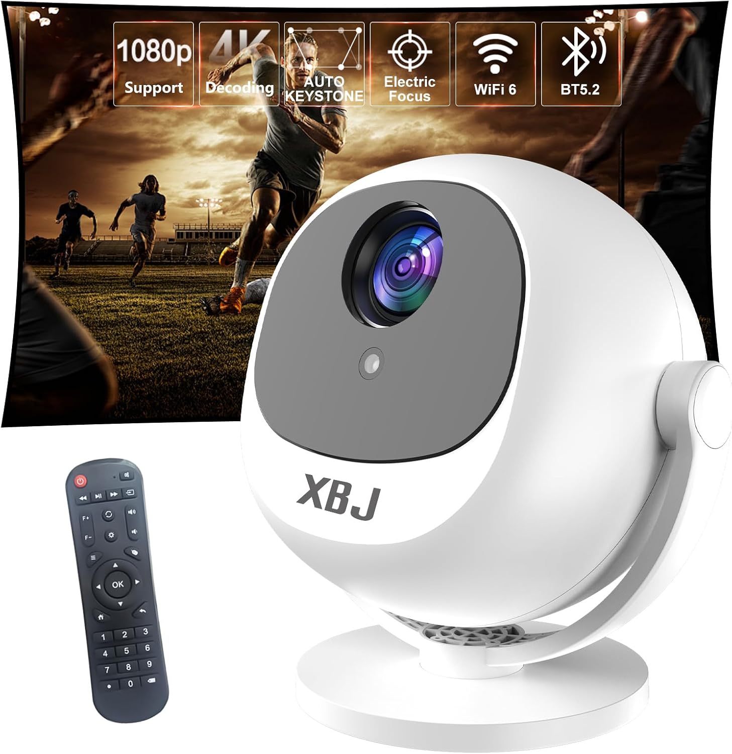 [Electric Focus] XBJ 360 Portable Projector, Support 4K 1080P 300 ANSI Mini Projector with Wifi and Bluetooth, Auto Keystone Movie Projector, Proyector Portátil, Perfect for Movie Nights, White