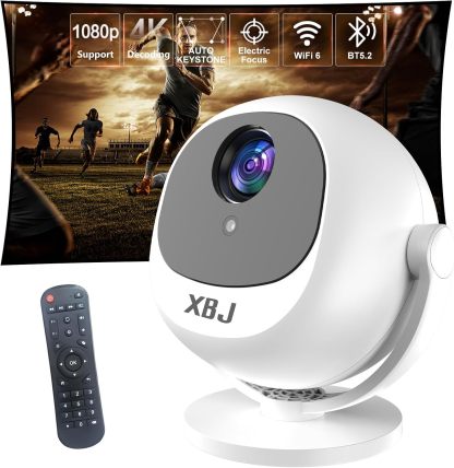 [Electric Focus] XBJ 360 Portable Projector, Support 4K 1080P 300 ANSI Mini Projector with Wifi and Bluetooth, Auto Keystone Movie Projector, Proyector Portátil, Perfect for Movie Nights, White