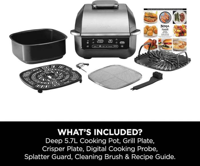 Ninja 5-in-1 5.7L Grill & Air Fryer - Black & Silver | EG351UK