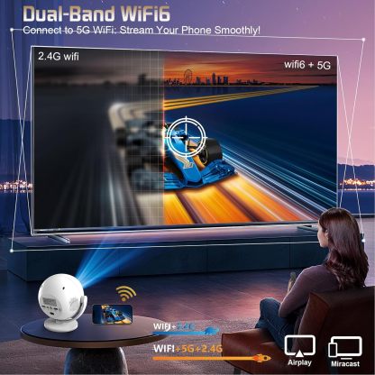 [Electric Focus] XBJ 360 Portable Projector, Support 4K 1080P 300 ANSI Mini Projector with Wifi and Bluetooth, Auto Keystone Movie Projector, Proyector Portátil, Perfect for Movie Nights, White