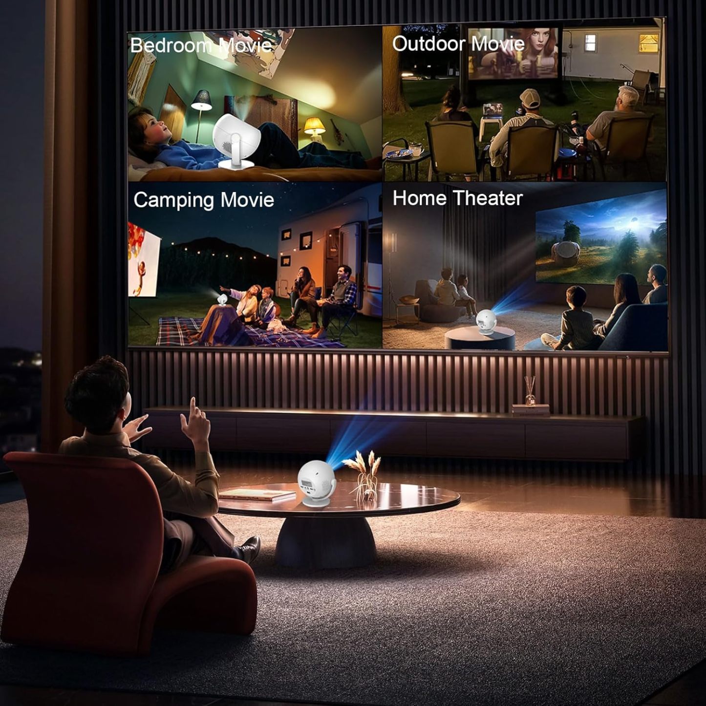 [Electric Focus] XBJ 360 Portable Projector, Support 4K 1080P 300 ANSI Mini Projector with Wifi and Bluetooth, Auto Keystone Movie Projector, Proyector Portátil, Perfect for Movie Nights, White