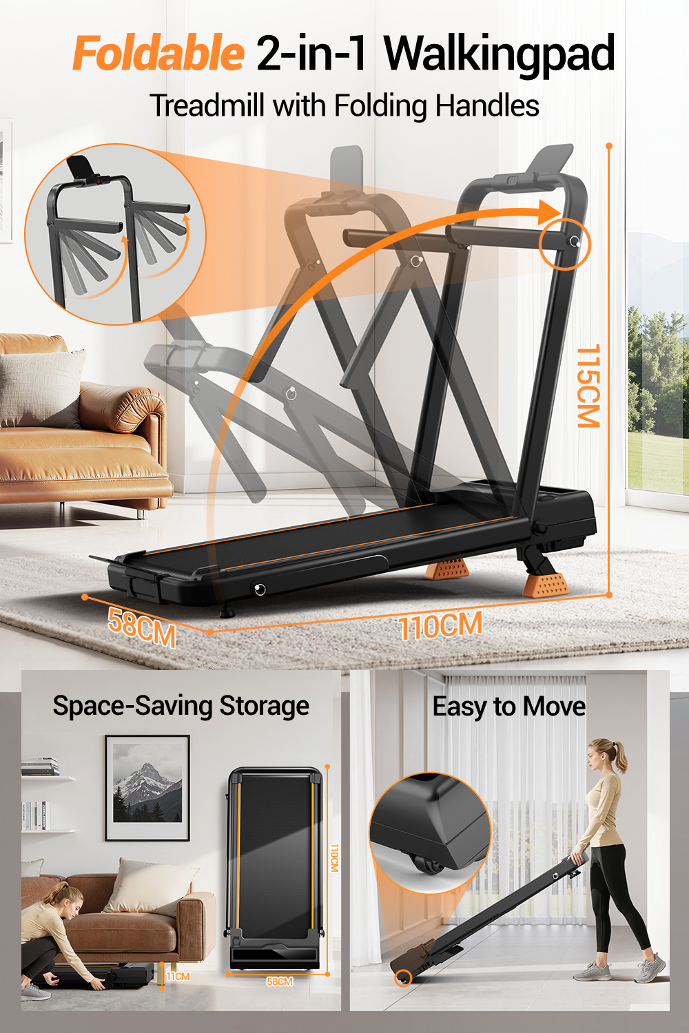 Umay X5F Folding 3-in-1 Portable Treadmill with 16% Incline Max 10 KM/H