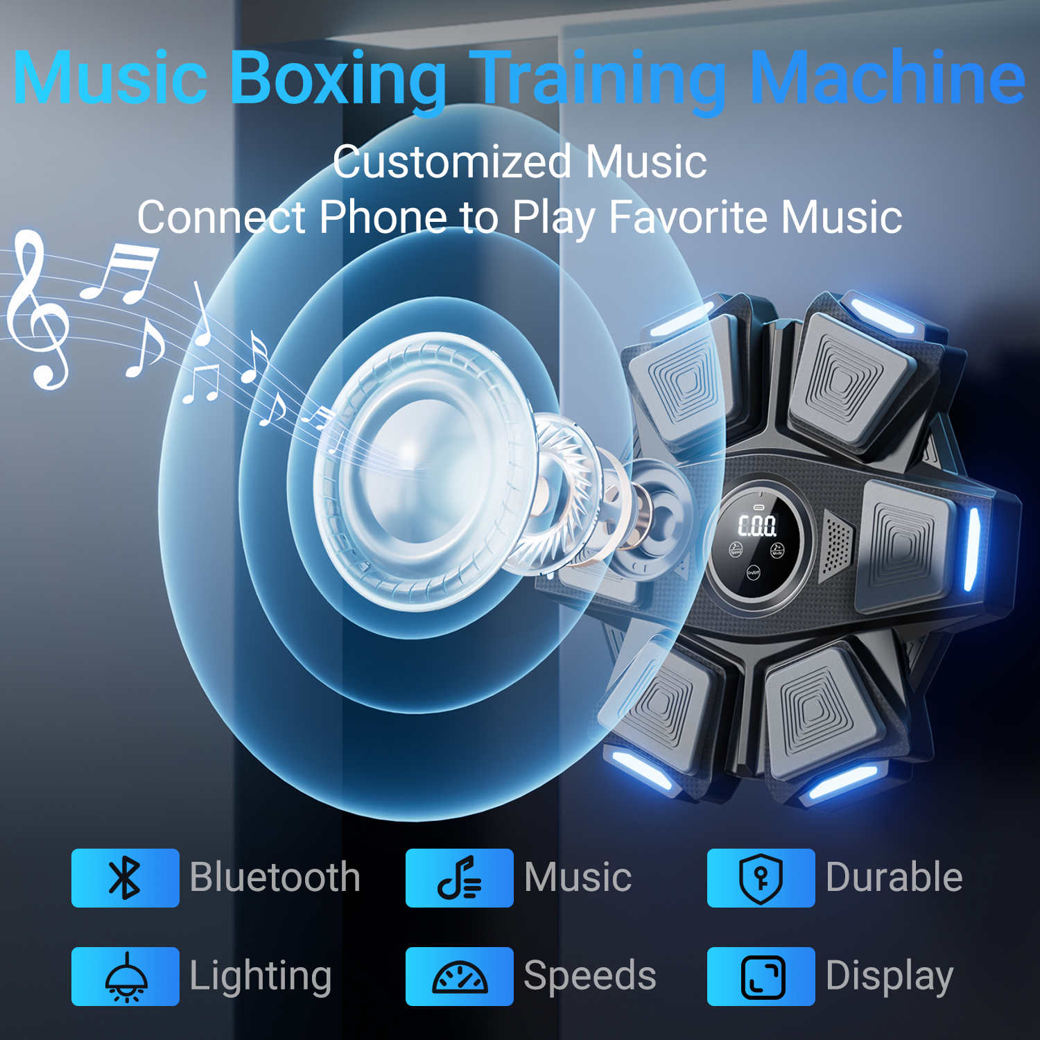 Umay Smart Music Boxing Machine, Bluetooth Interactive Punching Trainer with Boxing Gloves
