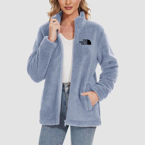 TNF®-Women's Fuzzy Sherpa Jacket - Full-Zip Warm Fleece Teddy Coat with Zipper Pockets