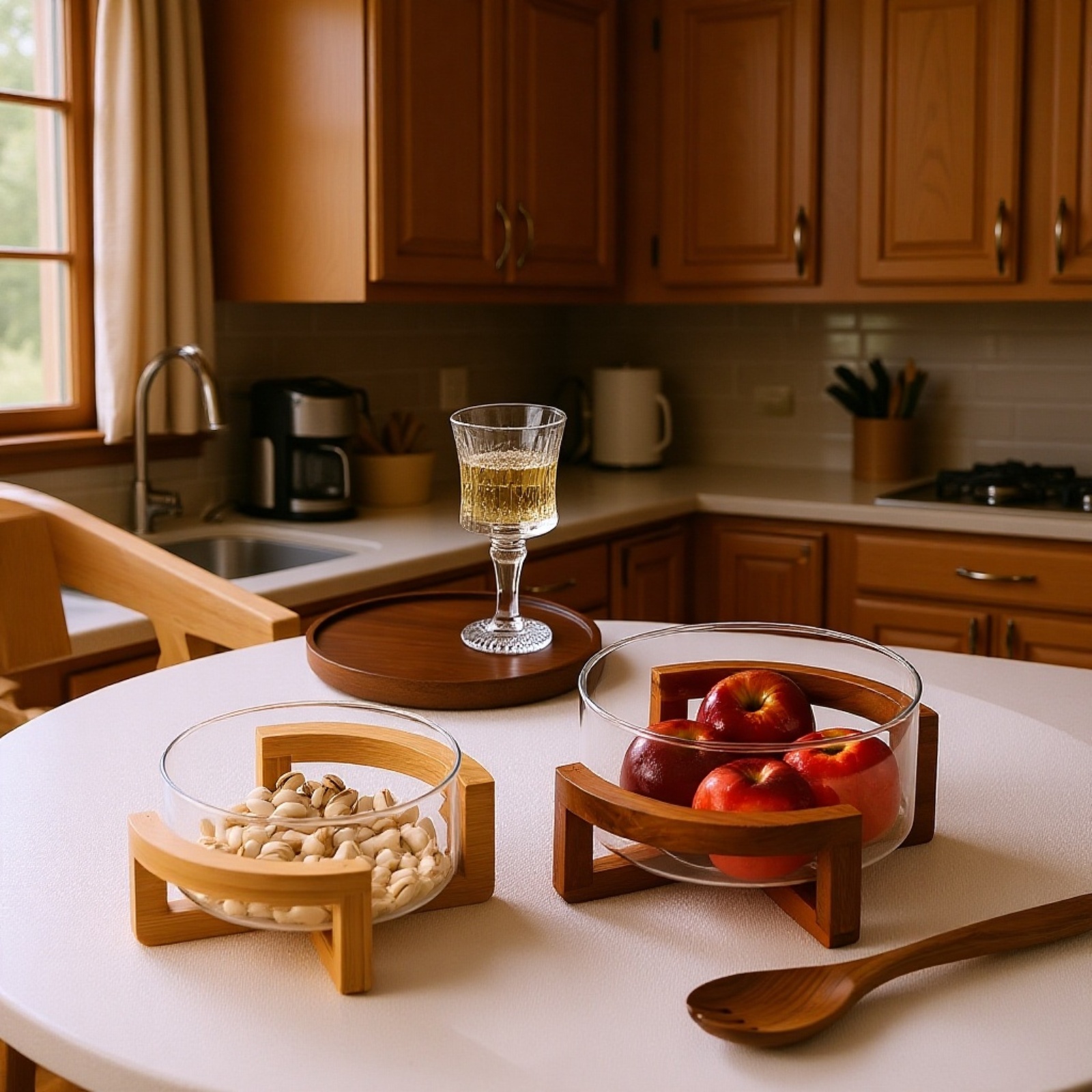 Minimalistyczny szklany półmisek w stylu japońskim na stole