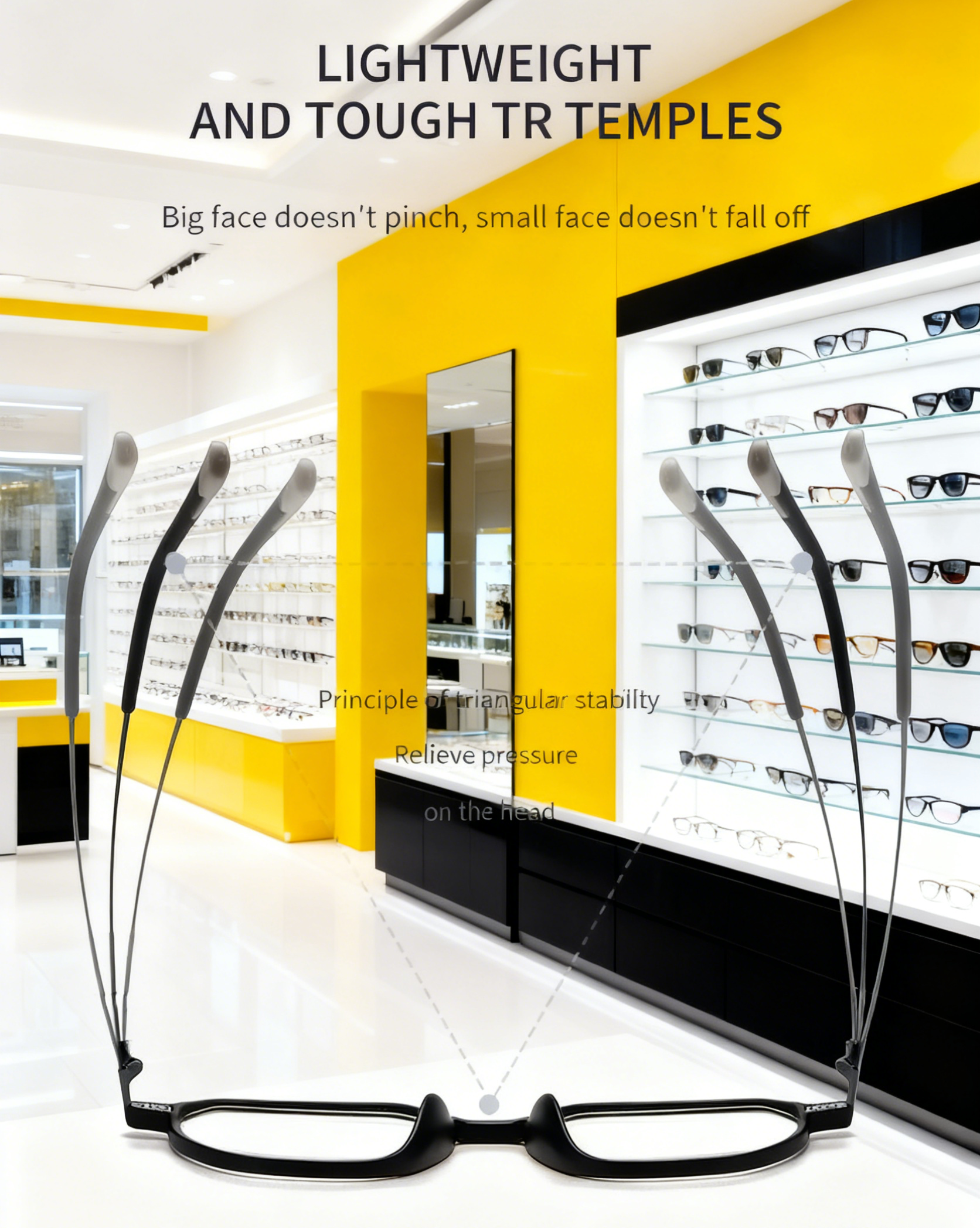 Close-up of ultra-light reading glasses frame