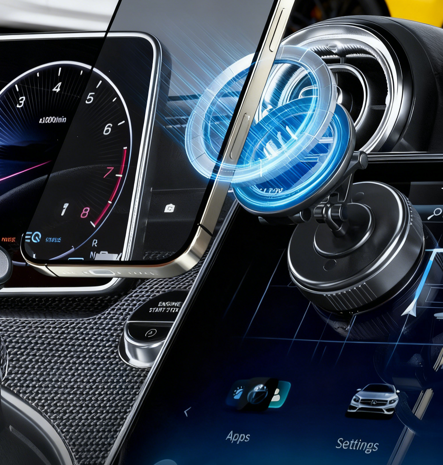 360 degree rotatable foldable car magnetic phone holder mounted on dashboard