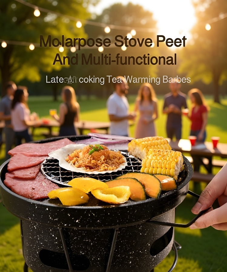 Family enjoying warmth around outdoor fireplace