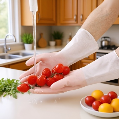 Velvet Cuff PVC Cleaning Gloves - Extended Length, Oil-Proof and Anti-Fouling