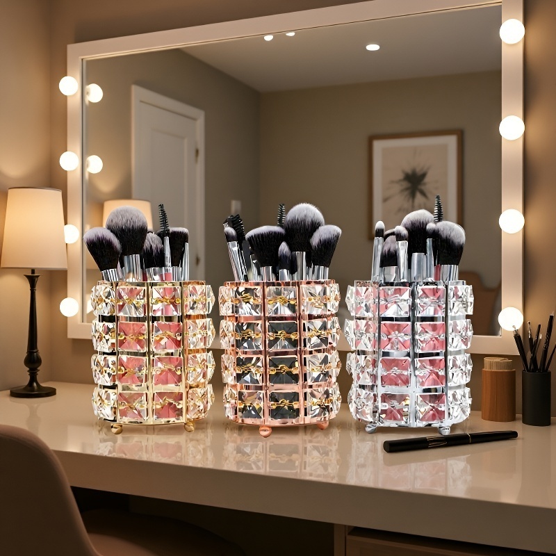 Crystal Pen Holder Round Desktop Organizer for Makeup Brushes