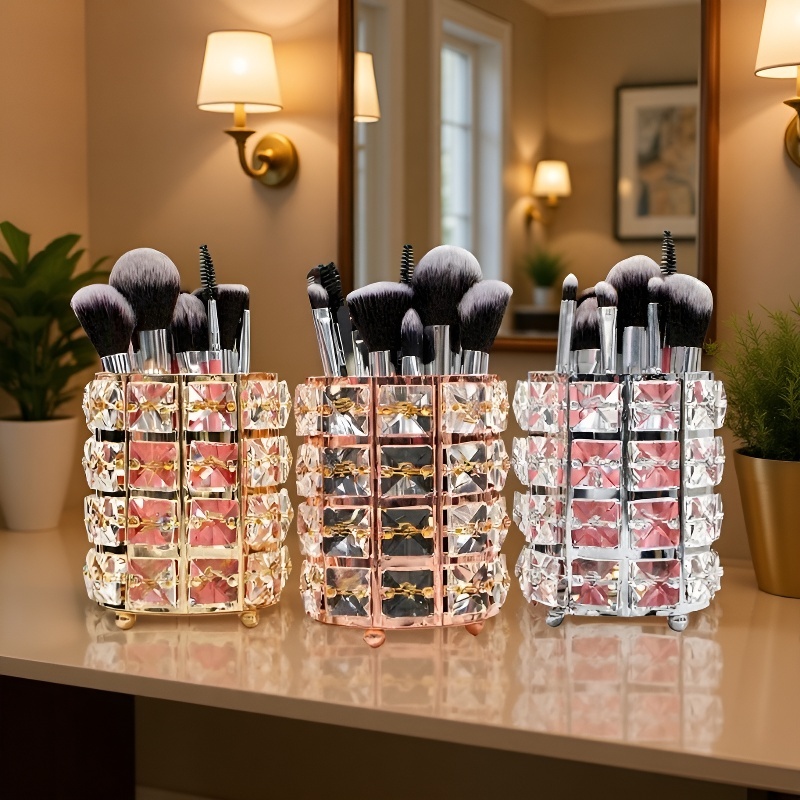 Crystal pen holder round desktop organizer for makeup brushes