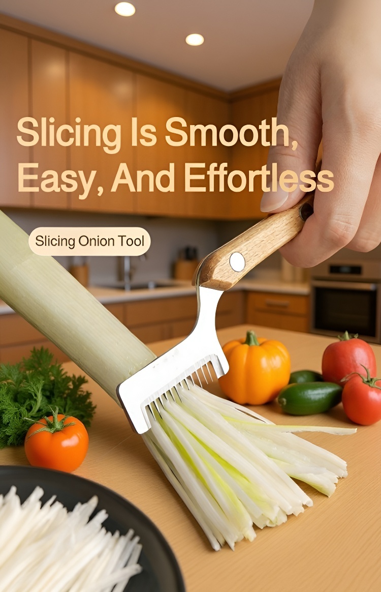 Sharp blade onion slicer knife with wooden grip