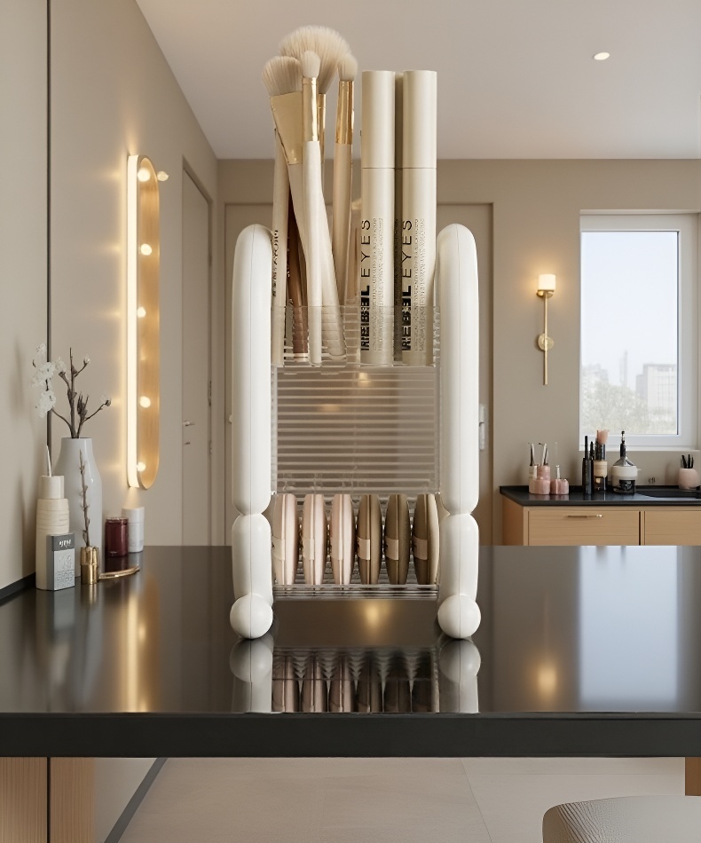 Makeup brushes neatly arranged in storage tube