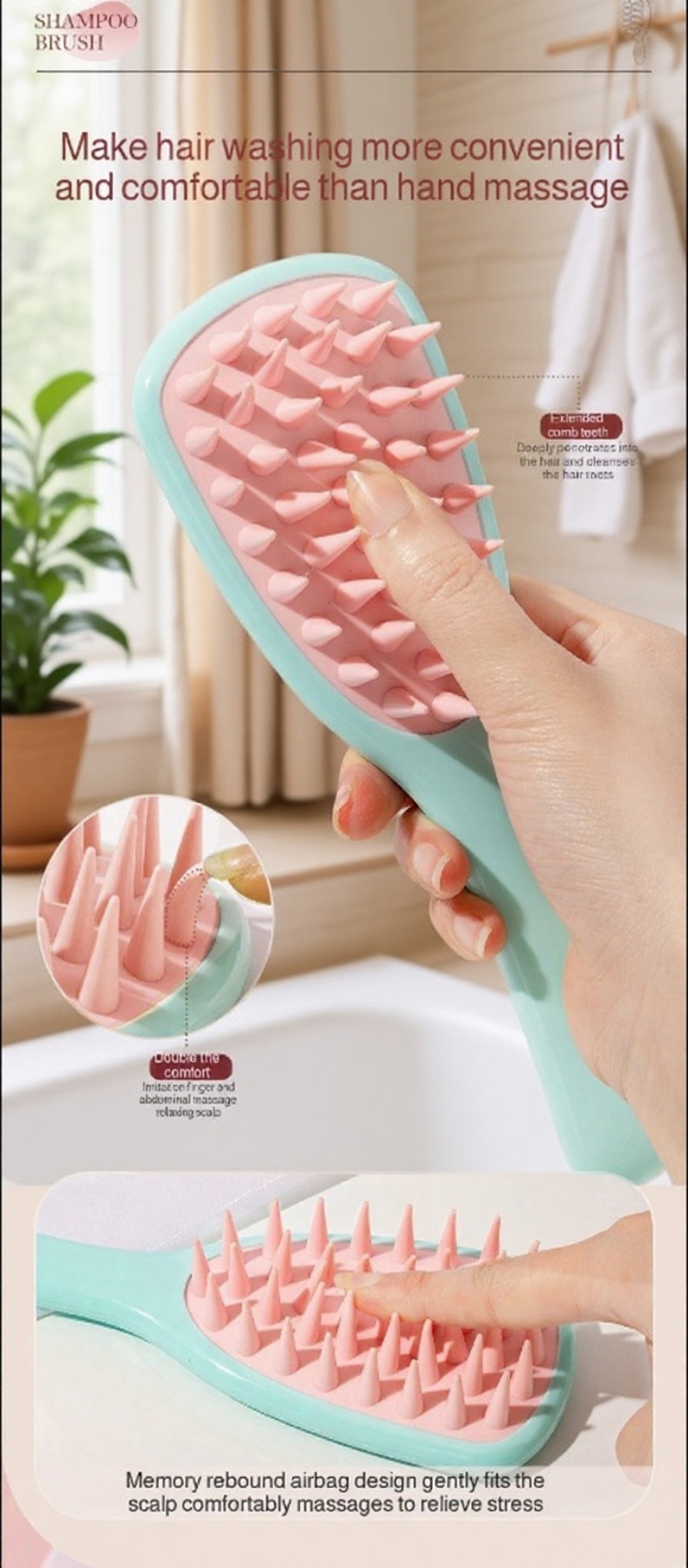 Wide Tooth Comb Massaging Scalp During Shampoo