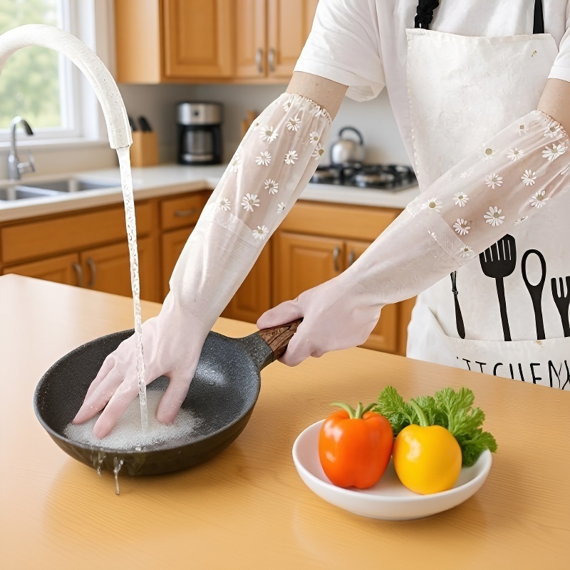 Velvet Cuff PVC Cleaning Gloves - Extended Length, Oil-Proof and Anti-Fouling