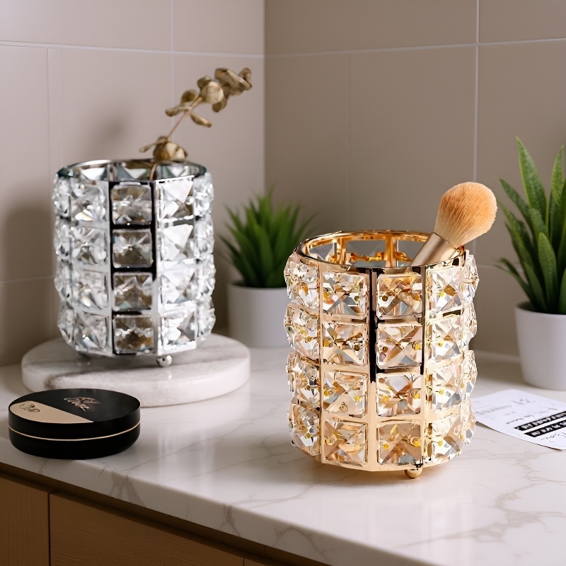 Crystal Pen Holder Round Desktop Organizer for Makeup Brushes