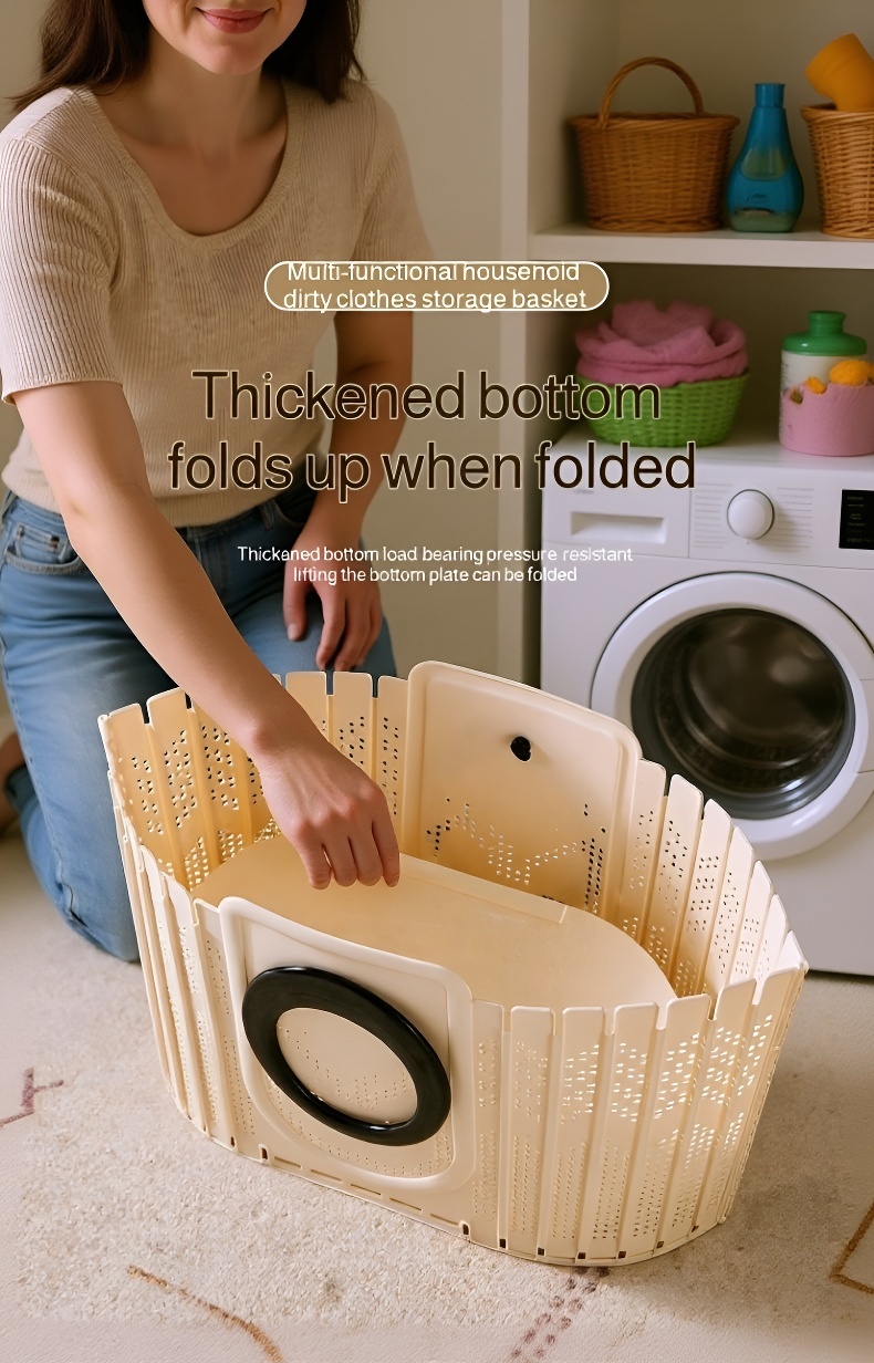 Laundry basket folded for easy storage
