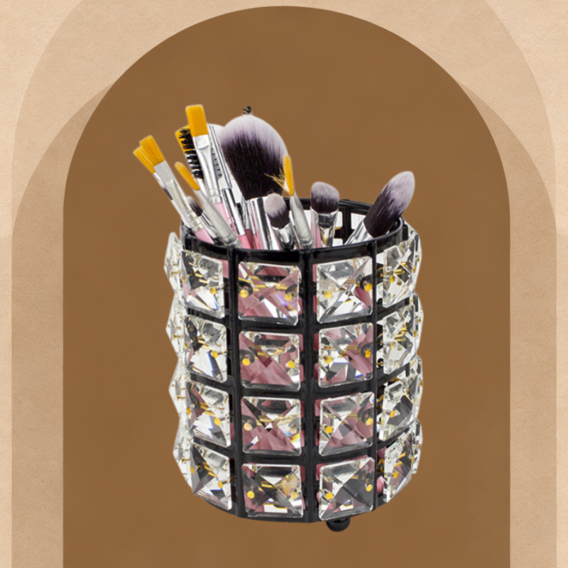 Crystal Pen Holder Round Desktop Organizer for Makeup Brushes